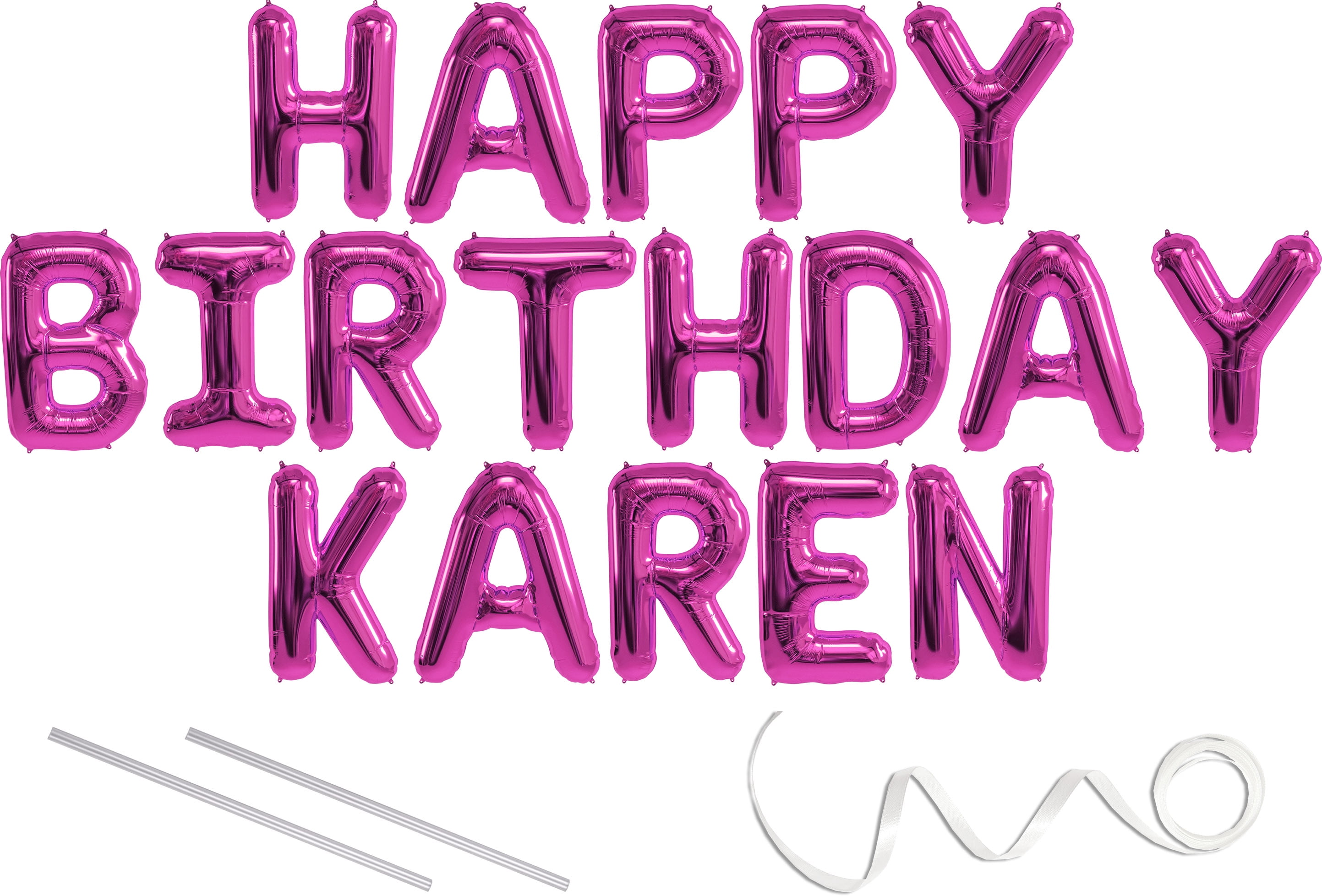 Karen Happy Birthday Mylar Balloon Banner Pink 16 Inch Letters Includes 2 Straws For Inflating String For Hanging Air Fill Only Does Not Float W Helium Great Birthday Decoration Walmart Com