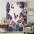 thumbnail image 2 of Spring Floral Semi Sheer Curtains Drapes for Living Room,Bedroom,French Doors Window 84 Inches Long,Purple Tulips Hydrangeas Butterflies Beige Rod Pocket Chiffon Curtain Drapery Voile Draperies Panel, 2 of 8