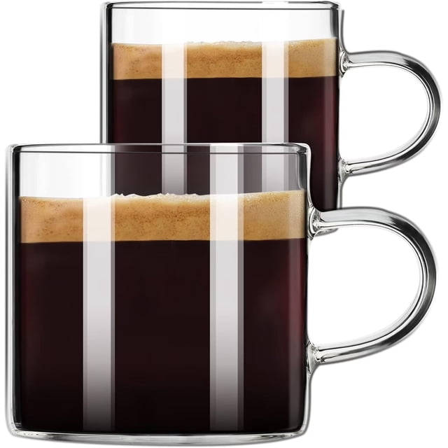 Espresso Cups Set of 2, Espresso Shot Glass 4.3 OZ, Glass Expresso Shots Cup Small Coffee Cup with Handle, Espresso Accessories