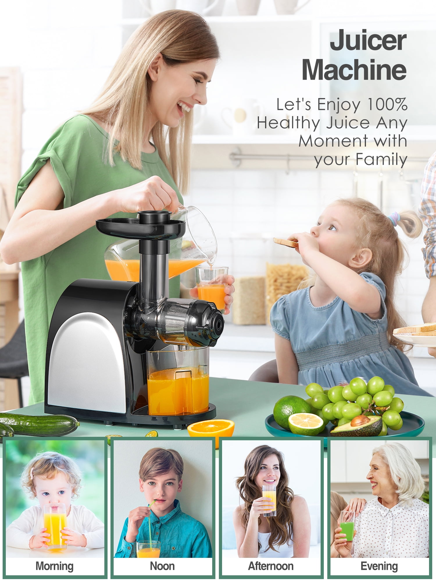 Juicer Machine, Cold Press Juicer for Fruits and Vegetables Easy to Clean  with Reverse Function, AICOOK Masticating Slow Juicer Extractor with  2-Speed Modes, Quiet Motor ＆ Recipes 