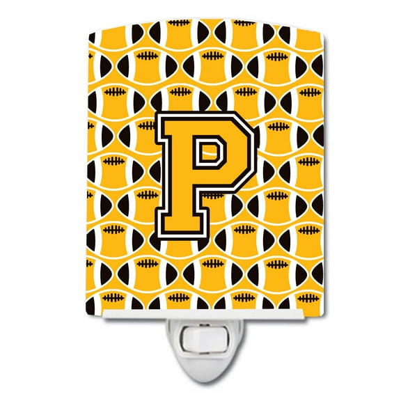 Letter P Football Black, Old Gold and White Ceramic Night Light