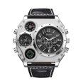 thumbnail image 1 of OULM Reloj de pulsera de cuarzo con correa de cuero sintético para hombre, personalizado, de gran tamaño, 1 of 8
