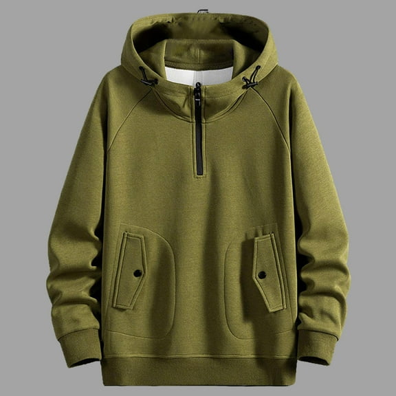Yusimy Men's Solid Color Hooded Sweatshirt Half-Zip Pullover with Contrast Panels Streetwear Casual
