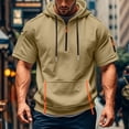 thumbnail image 5 of Mens Tactical Short Sleeve Half Zip Hoodie Muscle Fit Pullover Sweatshirt Cargo Arm Pocket Drawstring Hood Zipper Pocket Summer Streetwear Khaki XL, 5 of 5