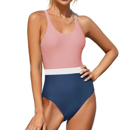 TrendVibe365 Womens Bathing Suits One Piece Pink Swimsuits Thong Solid Swimwear Beachwear M