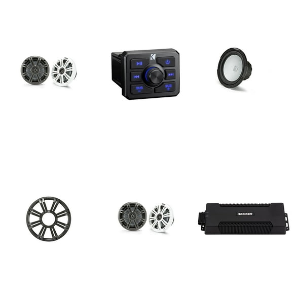 Kicker Power Sports Bundle, Bluetooth Source, 5 Channel Amp, 10" Subwoofer & (2 pair) 6.5" Speakers