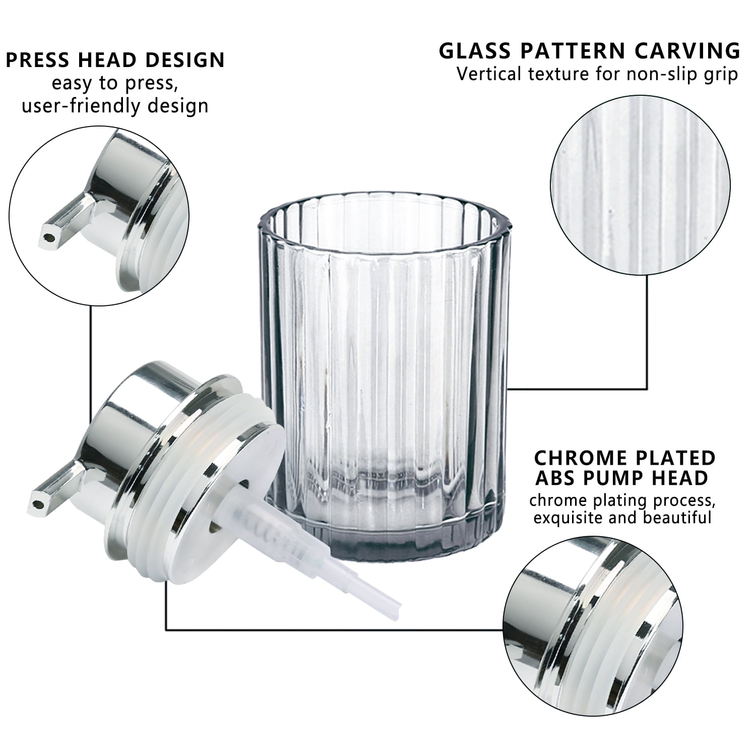 CERBIOR Bathroom Accessories Set, 4 Pcs Glass Bathroom Accessories Sets Complete w/Soap Dispenser, Soap Dish ,Toothbrush Holder,Tumbler, Bathroom Decor, Gift for Home Apartment, Silver Grey