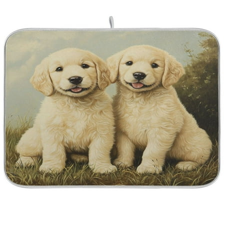 

Kitchen Drying Mat 18x24In Drying Dish Mat Dish Drying Mats Kitchen Countertop Multi-Function Drain Drying Mat Kitchen Table Two White Dogs