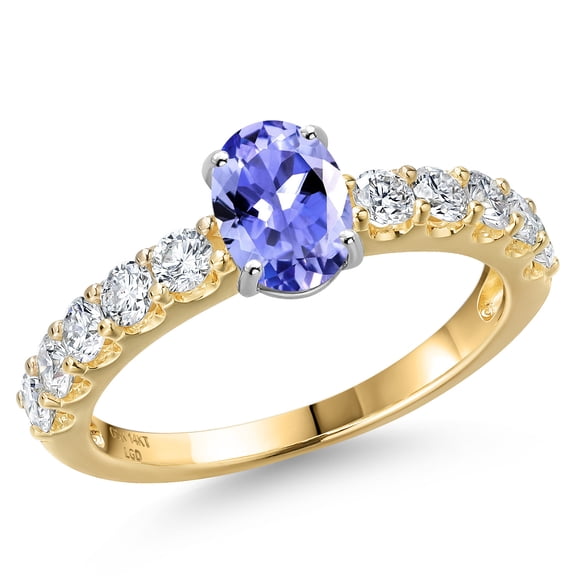 Gem Stone King 14K Two Tone Gold Blue Tanzanite and Lab Grown Diamond Engagement Ring for Women | 1.40 Cttw | Oval 7X5MM | Gemstone December Birthstone | Size 8