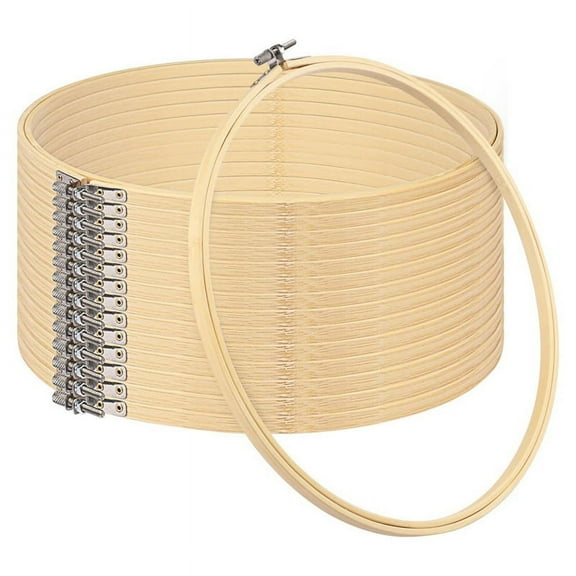 15PCS Bamboo Embroidery Hoops Set, 12 Inch Embroidery Hoop Adjustable in Bulk for Needlework, Sewing and Crafts