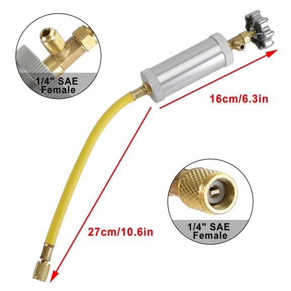 SPRING Vehicle A/C Adapter R134A R12 Manual Pump Oiler Oil And Dye Injector Air Conditioner Adapter Hand Turn Pump 1/4" Sae Male Female