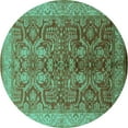 thumbnail image 1 of Ahgly Company Machine Washable Indoor Round Oriental Turquoise Blue Industrial Area Rugs, 4' Round, 1 of 4