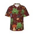 thumbnail image 2 of Xecao Frogs and Mushrooms print Hawaiian shirt - a stylish short-sleeve button-down for men, perfect for casual beach and tropical outings., 2 of 9