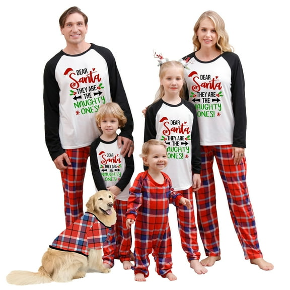 Christmas Family Matching Pajamas Sets Christmas PJ's Print Top and Plaid Pants Jammies Sleepwear