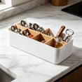 thumbnail image 5 of chaungfeng White Desktop Organizer, Bamboo Remote Control Holder Cosmetic Storage Basket, Desk Storage Box Pencil Pen Holder Caddy for Office Home Bedside Nightstand Organization, 5 of 7