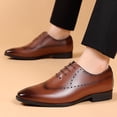thumbnail image 2 of Pandaie Men's Dress Shoes Leather Wingtip Formal Business Oxford Shoes Classic Lace up Retro Work Loafers for Men Brown 7.5, 2 of 6
