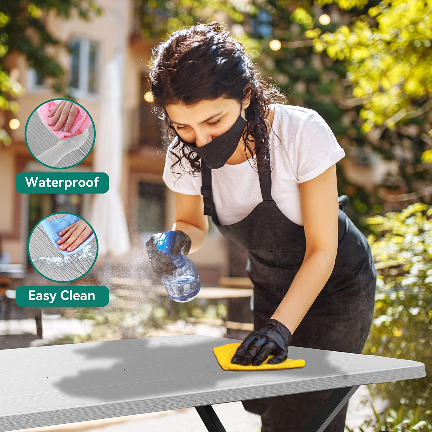 Dextrus Picnic Table 6ft Heavy Duty Outdoor Picnic Table and Bench Resin Tabletop & Stable Steel Frame w/Umbrella Hole for Yard Patio Lawn Party Light Gray