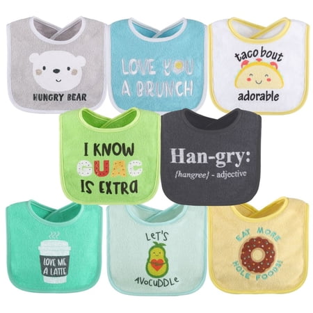 The Peanutshell Cotton Baby Bibs for Girls or Boys 8 Pack Green Blue Yellow