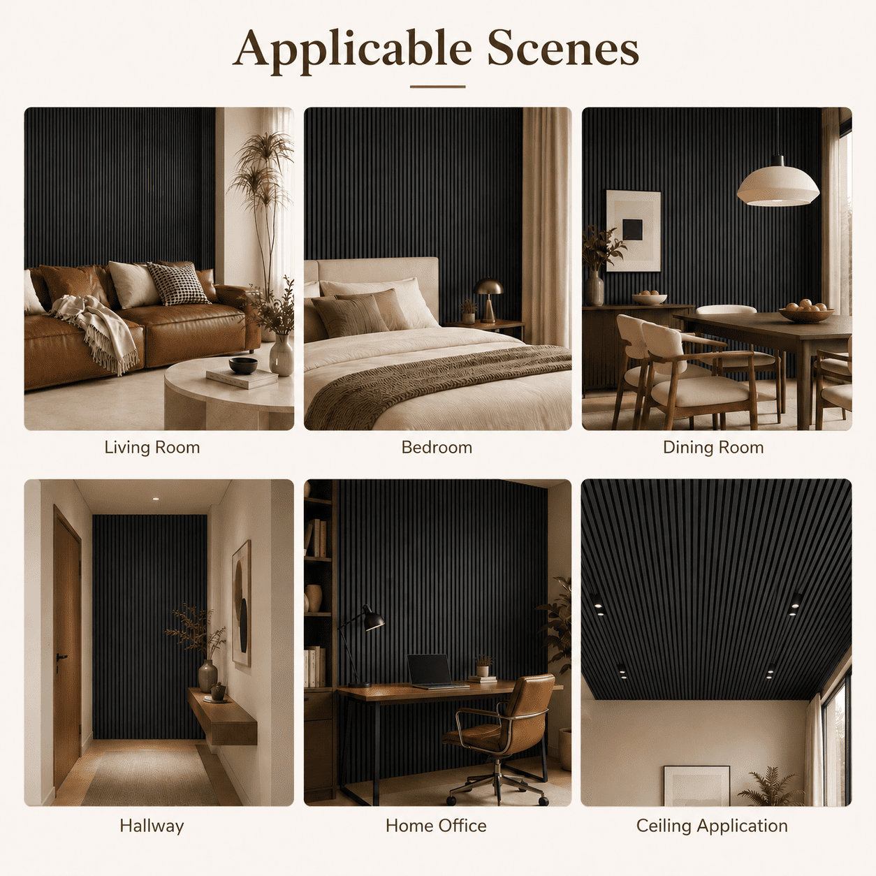 2-Pack 16" x 104" Wood Slat Acoustic Wall Panels, 23 Sq. Ft. Coverage, Black Wood Finish for Interior Walls and Ceilings