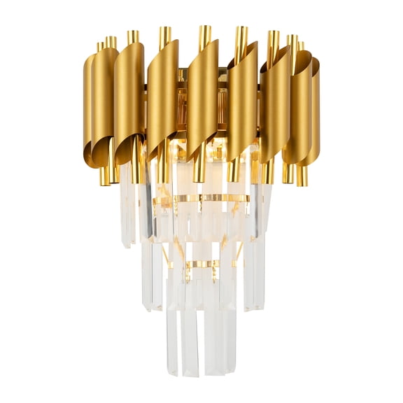 Stylish Wall Sconce with Crystal Pendant, Electroplated Gold Finish, 2 E26 Lamp Holders, Perfect for Indoor Spaces like Living Room, Bedroom, or Porch, and Chic