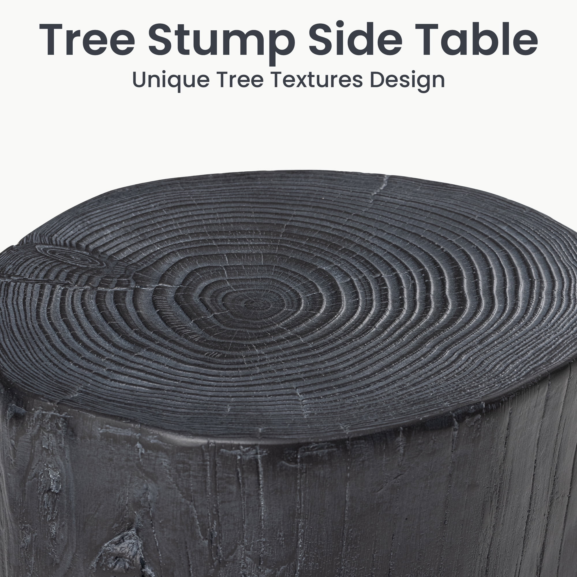 VENTOPYR Painted Black Concrete End Table,Faux Wood Tree-Trunk Stool
