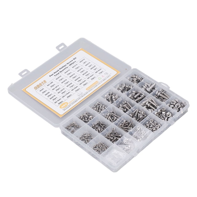 Kit surtido de arandelas y tuercas de tornillo, kit de tornillos de 480 piezas, juego surtido de arandelas y tuercas de tornillo, sujetadores de hardware, acabado de lujo