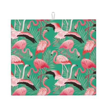 

Xecao Tropical Flamingo Print Dish Drying Mat for Kitchen Counter Absorbent Coffee Bar Mat Dish Drainer Rack Mats Dining Room Decoration