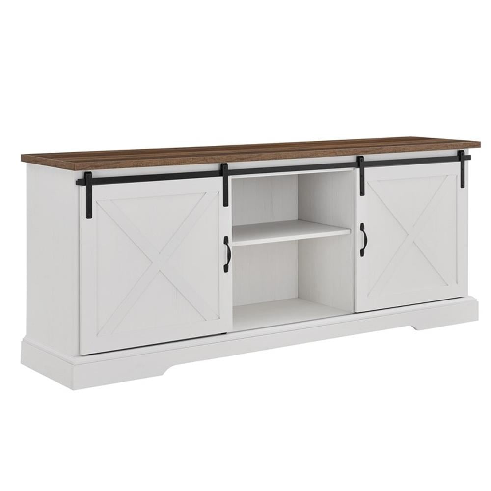 Walker Edison Sliding Barn Door 70" Farmhouse Wood TV Stand in White/Black