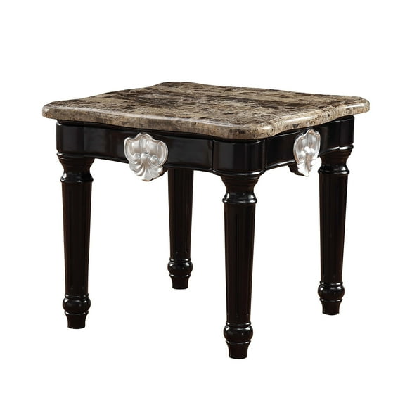 Square Marble Top End Table in Black Finish