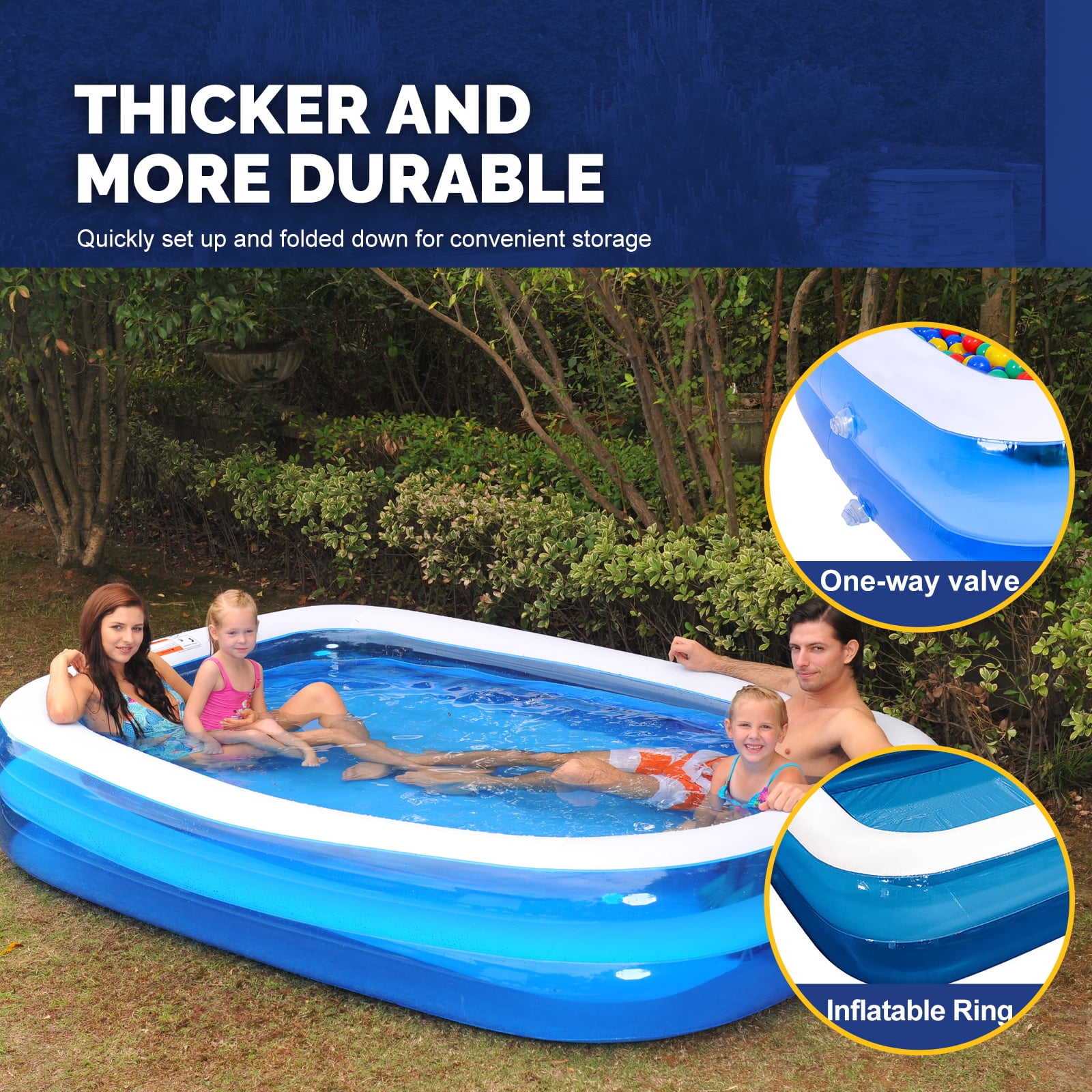 Honeydrill Inflatable Swimming Pools for Kids and Adults, 79" x 59" x 20" Blow Up Pool for Backyard, Blue