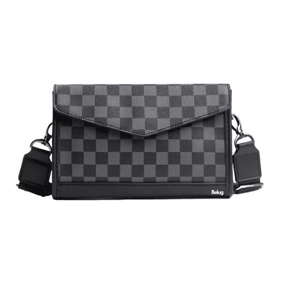 Bolsa Belug Bandolera Elegante De Pu A Cuadros Para Hombre GRIS NEGRO CUADRITOS