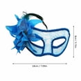 thumbnail image 3 of Masquerade Mask Blue Sheer Lace Feather Flower Design 1 Piece for Women Halloween Mardi Gras Prom Formal Party Accessory, 3 of 5
