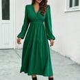 thumbnail image 2 of IROINNID Long Sleeve Dress for Women Long Sleeve Dress V-Neck Ladies Solid Long Dresses,Green, 2 of 7