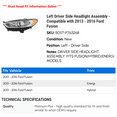thumbnail image 2 of Left Driver Side Headlight Assembly - Compatible with 2013 - 2016 Ford Fusion 2014 2015, 2 of 2