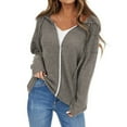 thumbnail image 1 of Baberdicy Cardigan Sweater Ladies Drawstring Hooded Solid Color Zipper Long Sleeve Cardigan Women's Cardigans Brown, 1 of 4