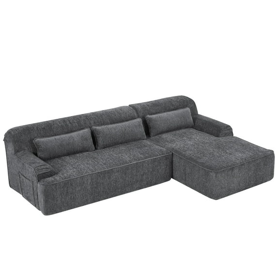 Aukfa 2-Piece Modular Chenille Sectional Sofa, 26.5" Deep Seat, No Assembly, Right Chaise, Gray
