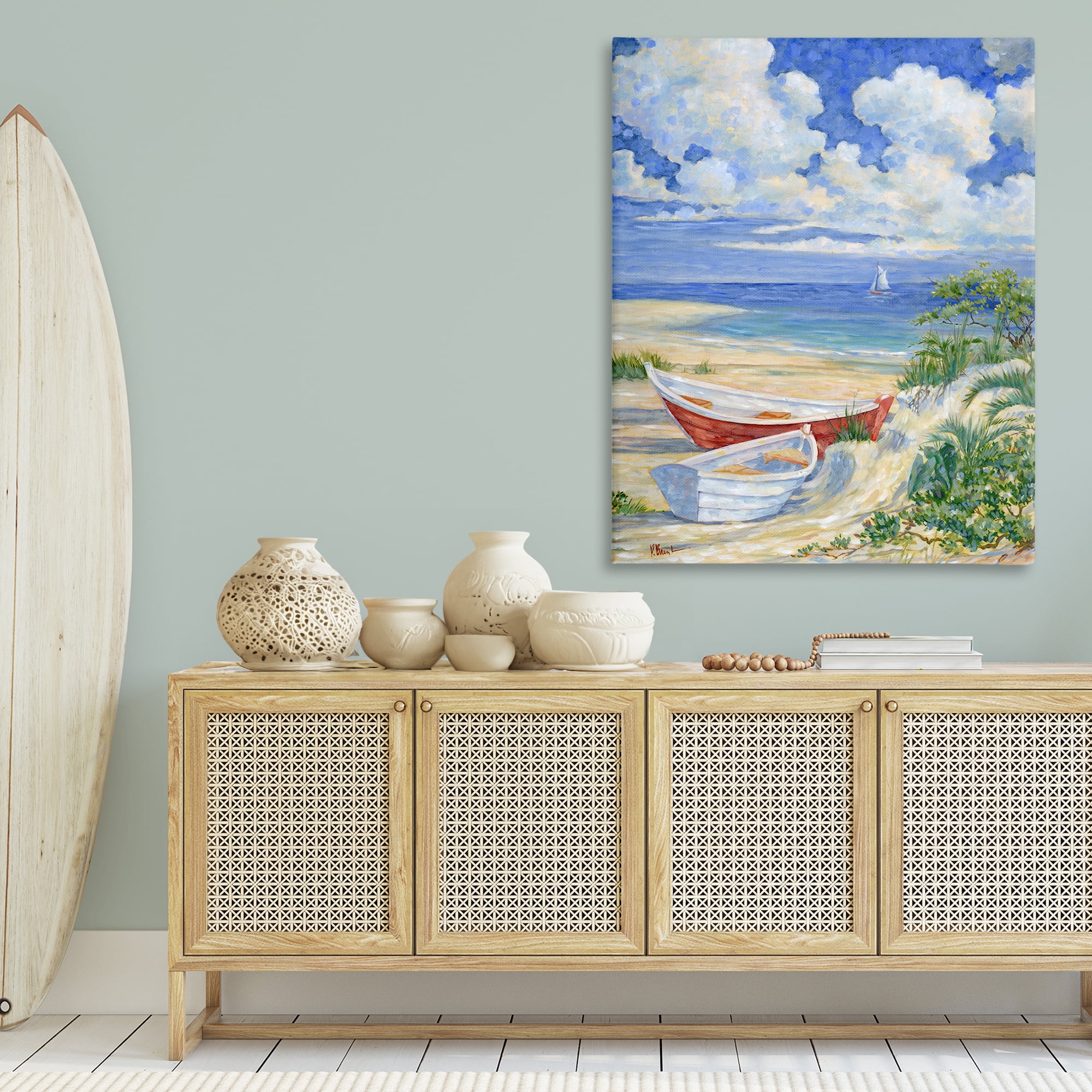 Stupell Industries Two Boats on Sand Transportation Painting Gallery Wrapped Canvas Art Print Wall Art, 36 x 48