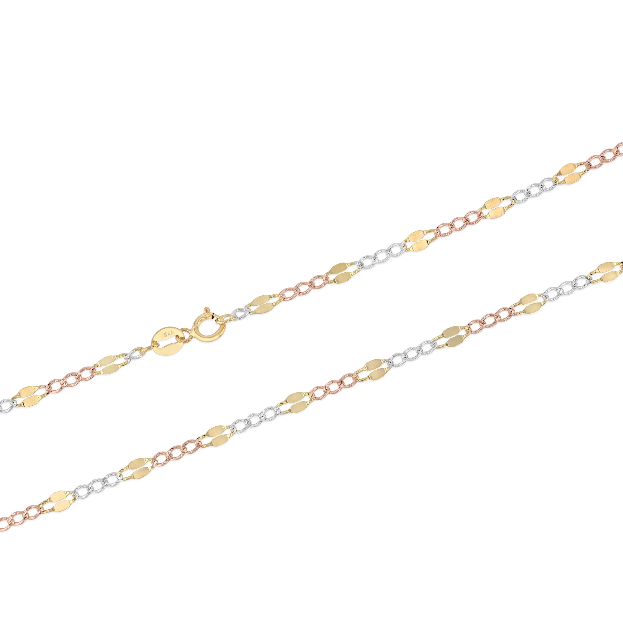 14K Solid Real 3 Tri-Color Yellow White Rose Gold 3.7mm Stamped Figaro Chain 22" 