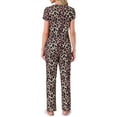 thumbnail image 3 of Pijamas para mujeres INSPIRE CHIC, camiseta de cuello en V de manga corta con pantalones de tiro ajustable, conjuntos de ropa de dormir impresos con bolsillos L Leopardo, 3 of 5