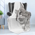 thumbnail image 4 of Animal Soft Flannel Fleece Throw Blanket, Cat Head Portrait Furry Head Kitten Domestic Meow Pet Drawing Illustration, Cozy Plush for Indoor and Outdoor Use, 60" x 80", Grey White, by Ambesonne, 4 of 5