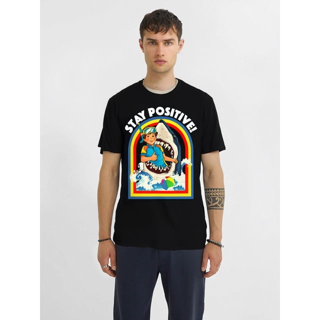 Stay Positive - Shark Lover Wildlife Ocean Sea Animal Lover T-Shirt-220g Tee For Adult, Men, Women, Teen, Teenager, Adolescent, Youth