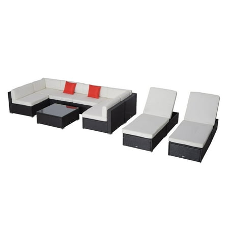 Outdoor All Weather Wicker Sectional Outsunny 9 pc Outdoor Patio Rattan Wicker Sofa Sectional and Chaise Lounge Furniture Set - Cream White ()