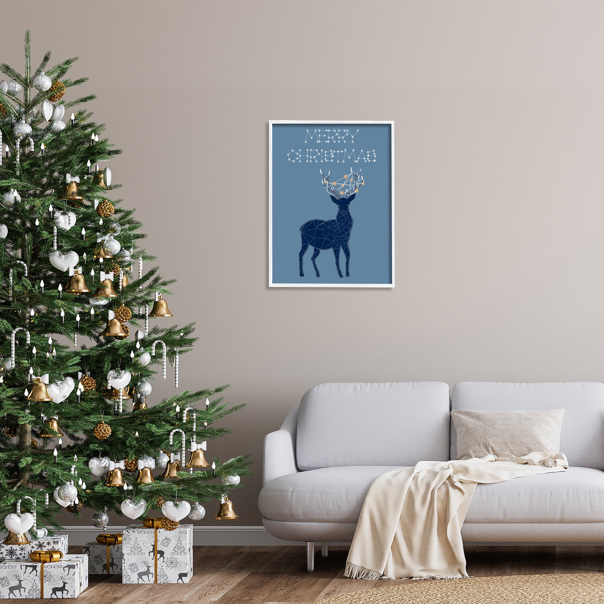 Stupell Industries Christmas Constellations Deer Holiday Painting White Framed Art Print Wall Art, 24 x 30