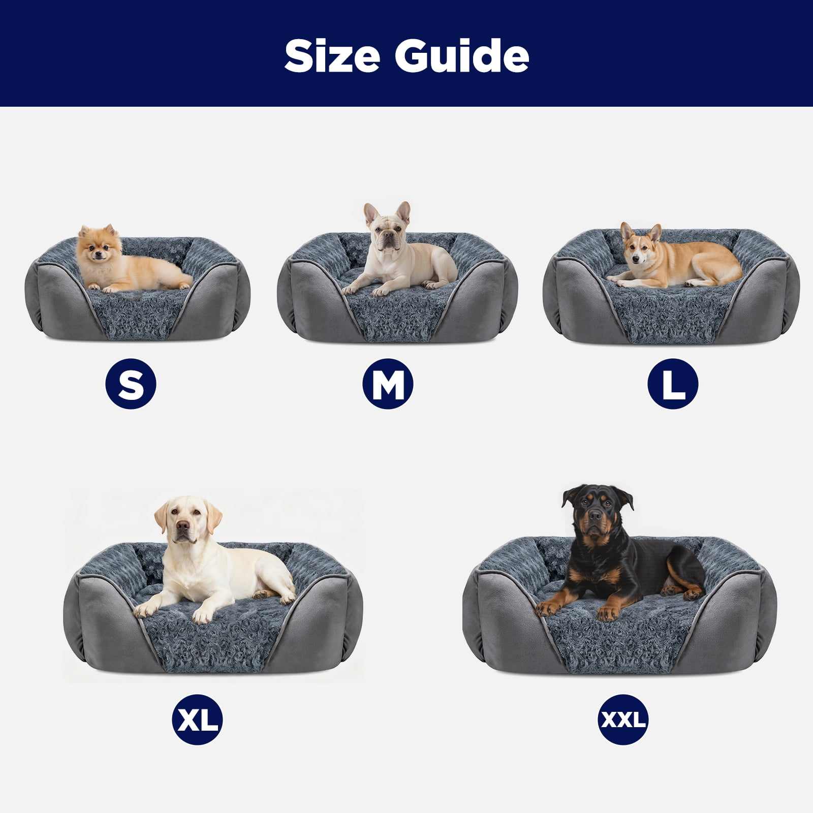 Soft Calming Sleeping Puppy Bed, Rectangle Washable Orthopedic Dog Bed, Large Dog Bed for Large Medium Small Dogs, Durable Pet Cuddler with Anti-Slip Bottom, Gray, 25inch