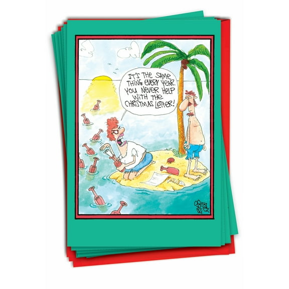 12 Funny Christmas Cards Pack (1 Design, 12 Cards) - Letter Cartoon B1007