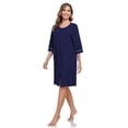 thumbnail image 2 of EA'S SECRET Women's Lightweight 100% Cotton Mid-Length Robe Zip Front Bathrobe 3/4 Sleeve Spa Kimono Robe Bridesmaid Bride Party Robes Sleepwear Bath Robes with Pockets(Navy Blue,S), 2 of 9