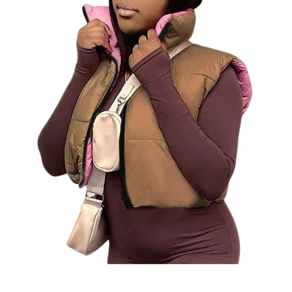 Arvbitana Women Lightweight Contrast Color Waistcoat Sleeveless Stand Collar Zipper Dowm Jacket Gilet Fall Winter Casual Warm Puffer Vest