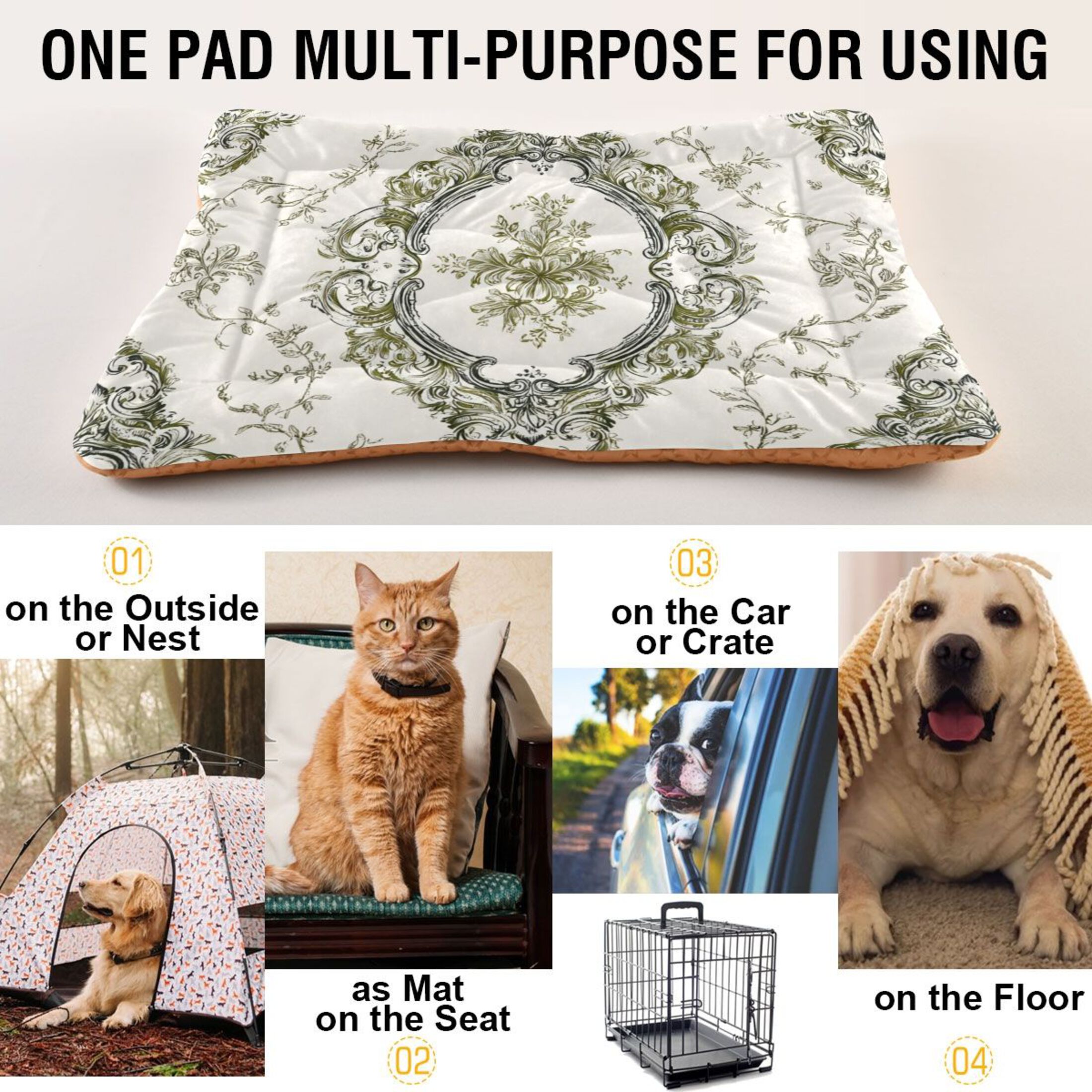Cozy Mat Pet Bed Indoor Outdoor Warm Soft For Cat Dog Puppy(S/M) Delicate Floral Patterns
