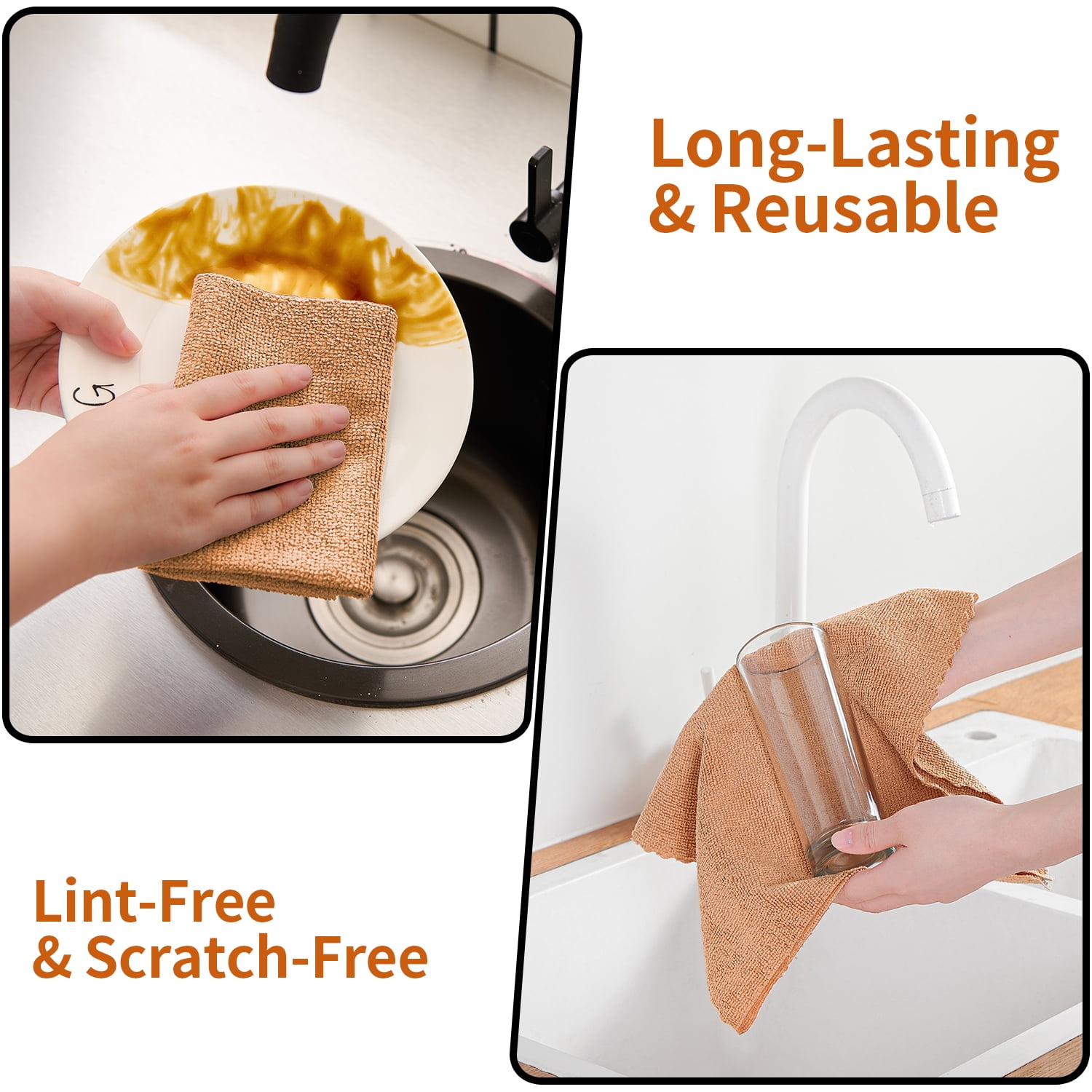 Beartech 80 Pack Microfiber Kitchen Towels Cleaning Cloth Roll,Lint Free Rags & Tear Away Reusable Towels,Washable Shop Rags,Ultra Absorbent Dish Rags for Car Kitchen Window Garage-Dark Brown
