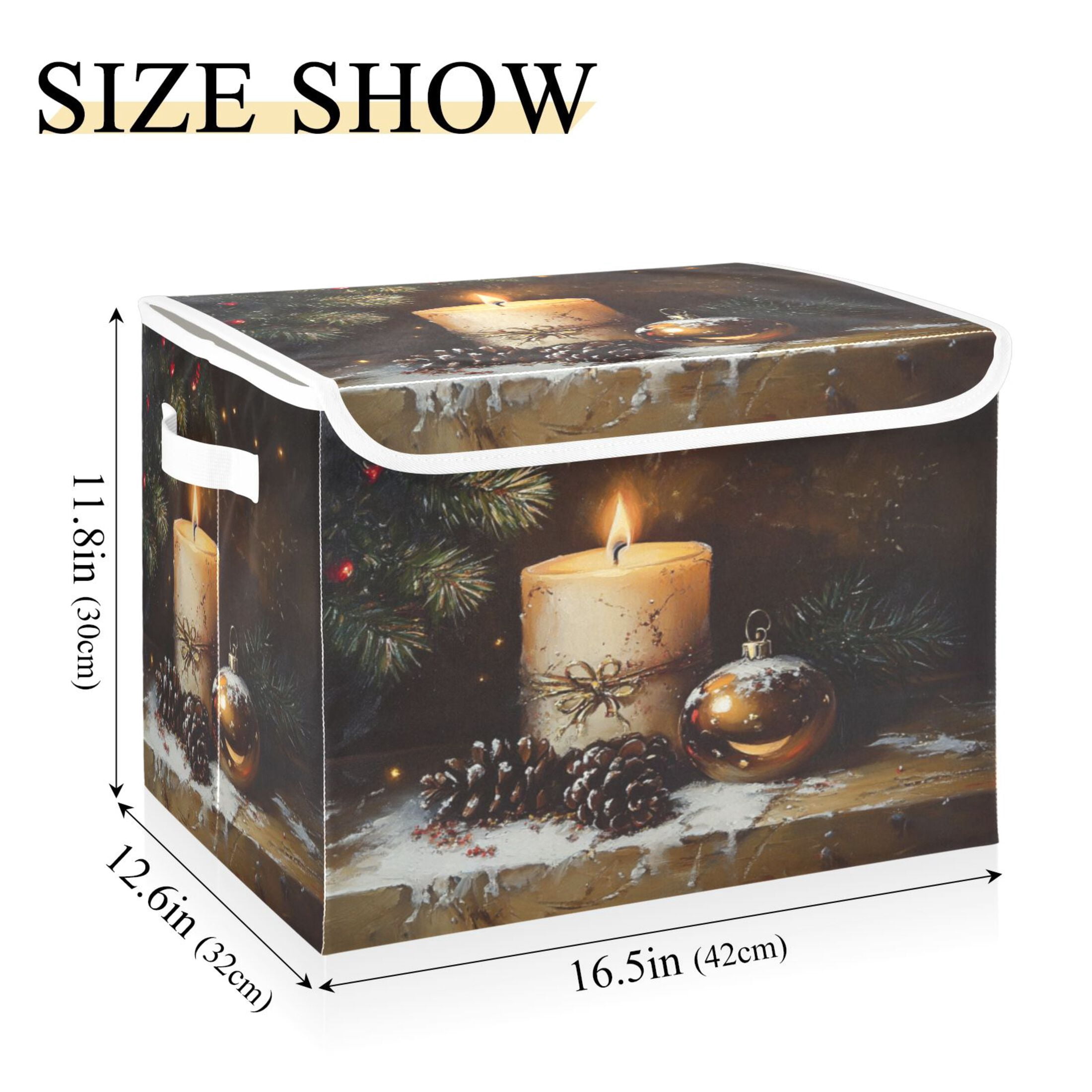 Storage Box With Lid 16.5x12.6x11.8In Foldable Stacked Household Storage Box Beautiful Christmas Candle Picture